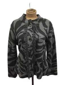 Nic + Zoe Sweater Cardigan, Abstract Black Grey Button Front Collarless Size XL - Picture 1 of 5