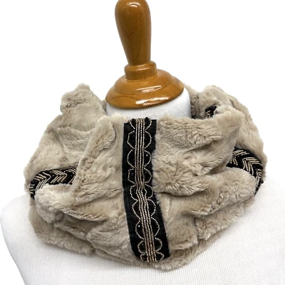 INC International Concepts Embellished Faux Fur snood scarf Cream Brown $59 - Image 1 of 4