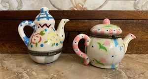 Vintage porcelain hand painted limoge style teapot trinket boxes - set of 2 - Picture 1 of 6
