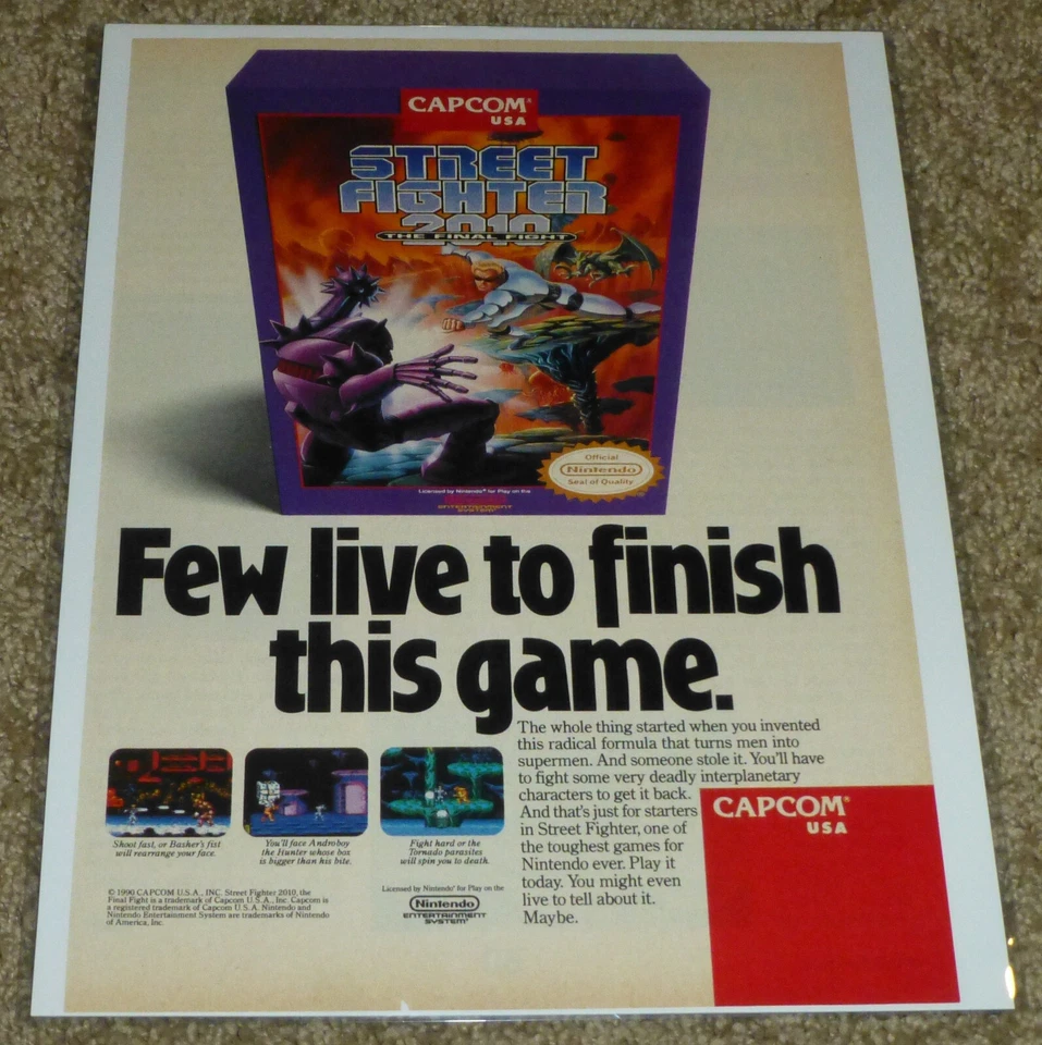 Street Fighter 2010 1990, anuncio/póster impreso vintage, NES Nintendo, arte promocional Foto 1 de 1