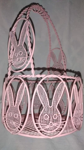 Vintage Wire Metal Easter Bunny Rabbit Egg Basket Pink Cover