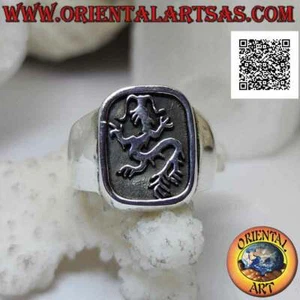 Anillo de Plata 925‰ Liso Con Lindworm (Dragón) Rastrándose En Rectángulo Cu - Imagen 1 de 5