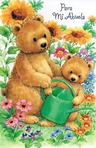 Spanish FELIZ CUMPLEANOS ABUELA Card, Teddy Bear Garden by Gallant Greetings +✉ - Picture 1 of 5