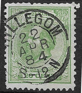 Netherlands 1872-1888  King Willem 3,  NVPH no. 24, 20 cents green kr Hillegom - Picture 1 of 2