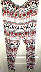 mujeres NUEVO SIN ETIQUETAS NAVIDAD SUAVE POLAR PANTALONES PARA DORMIR talla XL PIJAMA CIERVO ROJO BLANCO - Imagen 1 de 2