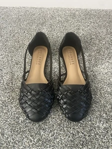 Womens Journee Collection Black Leather Woven Slip On Huarache Mule Flats Size 8 - Picture 1 of 6