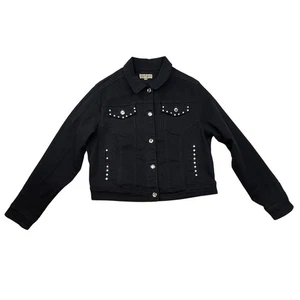 Earl Jean 14 16 schwarze Jeansjacke cropped Strass Nieten Trucker Style - Bild 1 von 10