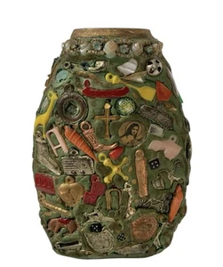 Vintage 1940s Folk Art Memory Jar Jewelry Pottery Pendants… - Picture 1 of 16