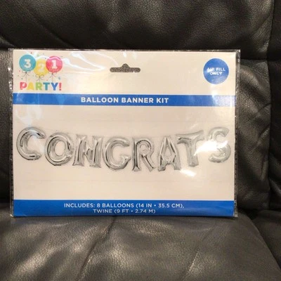 Silver 14” Congrats Air Filled Balloon Decorating Kit Retirement, Baby, Wedding, - Image 1 of 2
