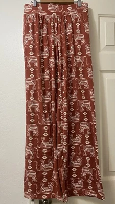 Pantalones de pierna acampanada con estampado de elefante naranja y blanco boho para mujer talla S Foto 1 de 3