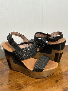 Sandalias de cuña Musse & Cloud Poslow para mujer 39 cuero negro madera plataforma zueco - Imagen 1 de 15