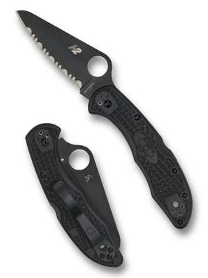 Spyderco Salt 2 Folding Knife Black Serrated Edge H-2 Blade Black FRN C88SBBK2 - Image 1 of 3