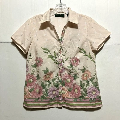 Blusa Lemon Grass Studio Feminina PS Manga Curta Botão para Cima Rosa Margaridas Floral - Imagem 1 de 4