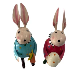 Retired MacKenzie Childs Easter Bunny Rabbit Hip Hop Lot Of 2 - Picture 1 of 6