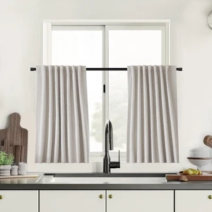 Short Blackout Curtains for Bedroom 35 Inch Length Linen Natural Curtain for ... - Picture 1 of 8