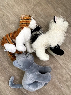 GANZ Webkinz Lot 3 Cat Black White Gray Striped Plush Stuffed Animal NO CODE - Image 1 of 2