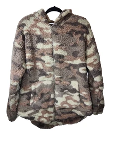 Nwt So Perfectly Soft Sherpa Jacket Womens XL Camo Hoodie Brown Zip Teddy Fleece - Picture 1 of 9