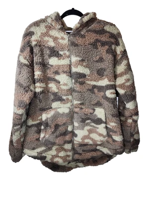 Nwt So Perfectly Soft Sherpa Jacket Womens XL Camo Hoodie Brown Zip Teddy Fleece - Image 1 of 4