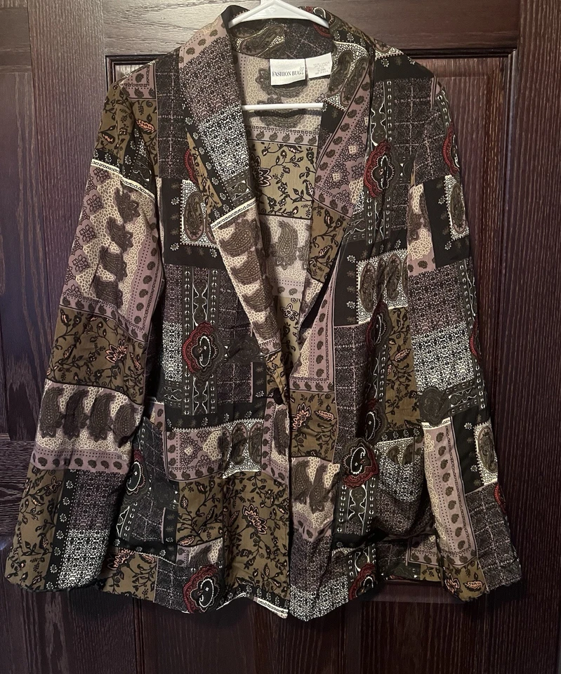 BLAZER VINTAGE MODA BUG MULTICOLOR FLORAL MANGA LARGA UN BOTÓN TALLA 14-16 Foto 1 de 4