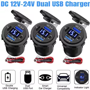 12V-24V PD + QC3.0 Dual USB Car Fast Charger Power Socket Outlet LED Voltmeter - Picture 1 of 10