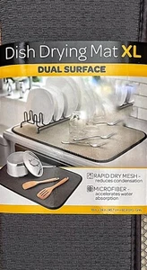 Microfiber X-Large Dish Drying Mat 18x24 in Grey/Beige Color Super Absorbent - Picture 1 of 3