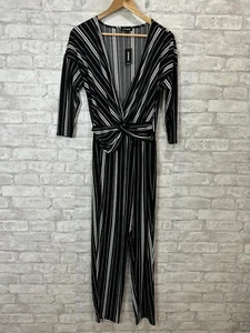 Express Crop Jumpsuit Black White Striped Twist Front Surplice Neck Size M - Picture 1 of 16