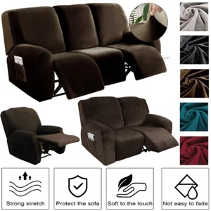 Stretch Recliner Sofa Covers Velvet Fabric Armchair 1 2 3-Seater Couch Slipcover - Picture 1 of 64