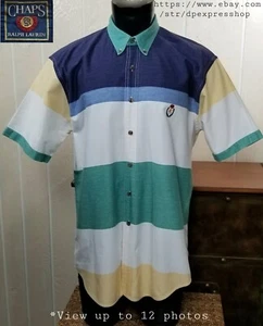 Chaps Ralph Lauren Button Up Striped S/S Cotton Heavyweight Shirt Men's Sz L - Picture 1 of 11