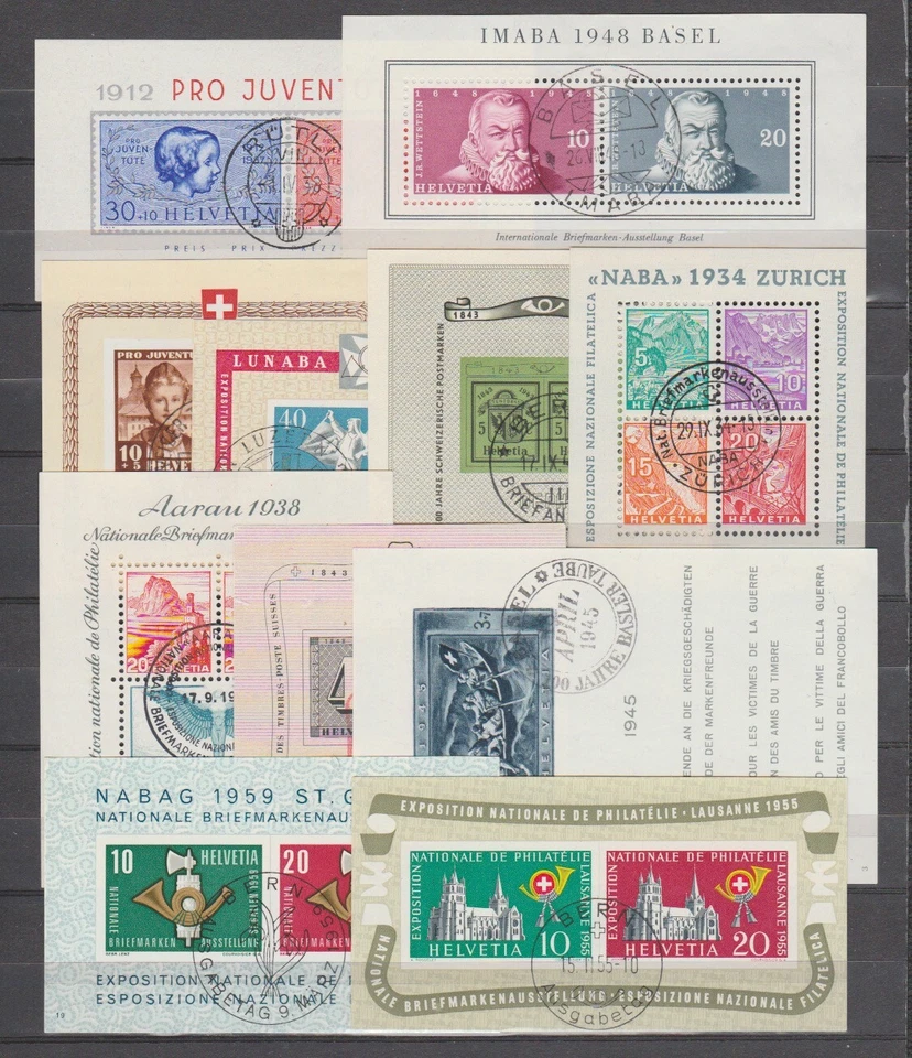 Switzerland 1934-1959 11 used blocks including NABA 1934 (signed BPP) - Image 1 of 1