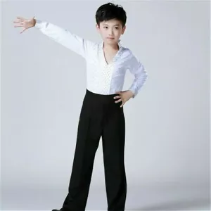 Camicia giovane danza pantaloni top sala da ballo costume salsa moderna tango latino - Foto 1 di 13