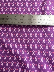 9.33 Yds Breast Cancer Awareness Fabric Think Pink Ribbon Windham Purple 39710 - Picture 1 of 4