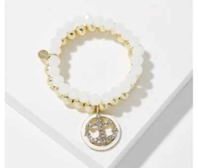 Juego de brazalete elástico con cuentas de cristal/esmalte HEIDI DAUS "Anchors Away" blanco/pequeño-nuevo con etiquetas Foto 1 de 3