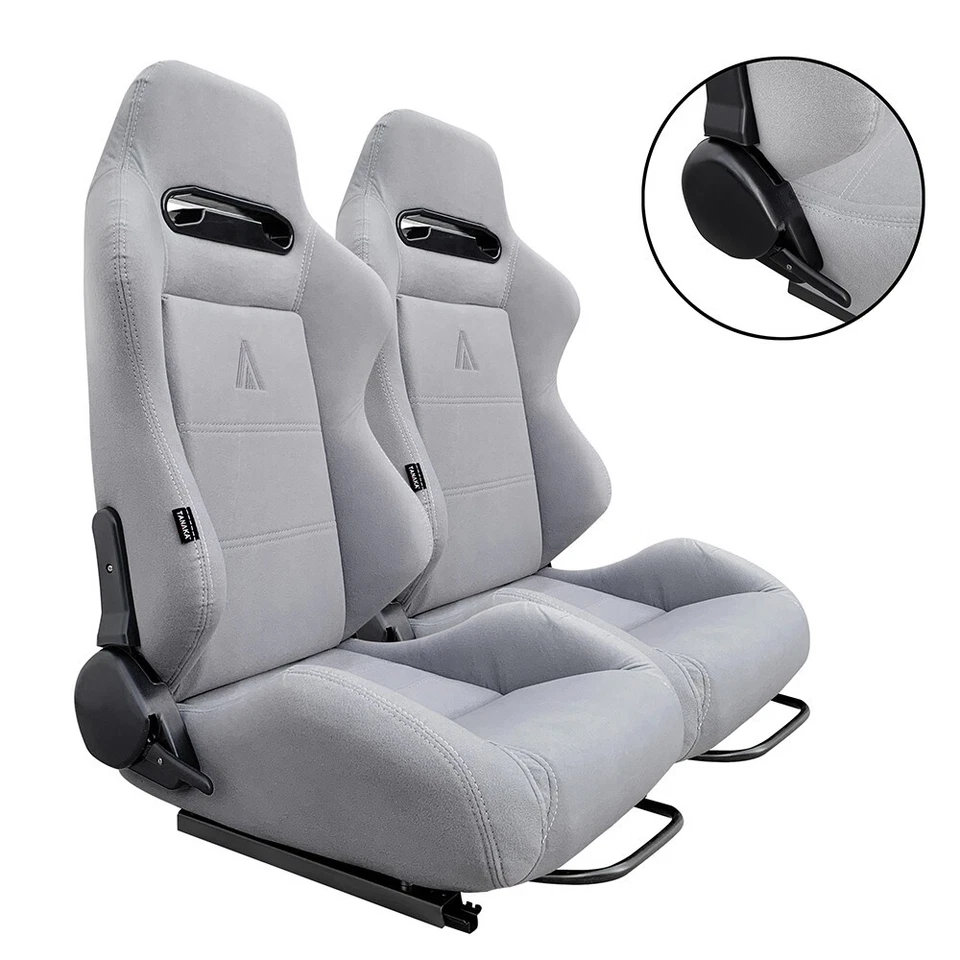 PAIR TANAKA GRAY CLOTH RACING SEATS RECLINABLE W/ SLIDERS FOR FORD ** - Image 1 of 4