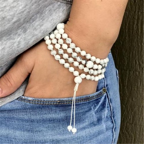 VALENTINO 6mm Howlite 108 Perline Pietra Pregiata Nappa Mala Buddismo Chakra Mala