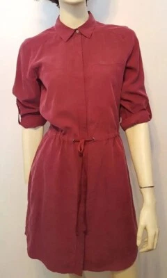 Lou & Grey Maroon Draw String Dress Button Down Front Pockets Sz XS - Image 1 of 4