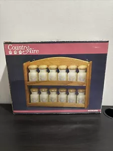 Vintage Himark Country Aire Oak Two Tier Spice Rack 12 Ceramic Jars NEW NOS - Picture 1 of 11