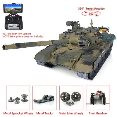 7.0 1/16 Henglong Upgraded Metal Russia T90 RTR RC Tank 3938 FPV 360° Turret - Image 1 of 4