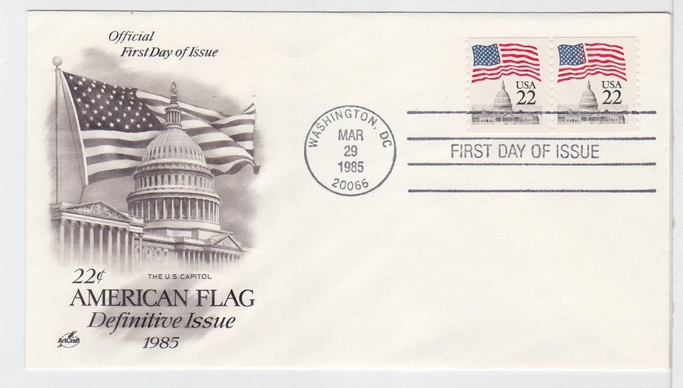 TurtlesTradingPost- Flag Over Capitol 1985 #2115 Coil Pr Artcraft FDC Hand Cancl - Image 1 of 1