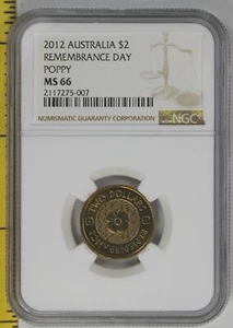 2012 Australia 2 Dollar Remembrance Day Gold Poppy $2 NGC MS 66 - Picture 1 of 3