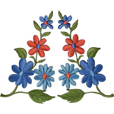 Pair of Flower Patches Iron Sew On Clothes Embroidery Floral Crafts Patch Badges - Image 1 of 2