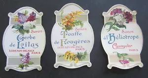 Set of 3 Old Vintage 1920's - French Soap Labels - Heliotrope - Fougeres - Lilas - Picture 1 of 1