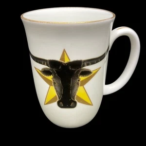 BOEHM Mug 150th Anniversary of Texas Longhorn Yellow Star Gold Trim Porcelain - Picture 1 of 14