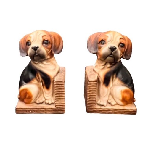 Vintage 1950s Beagle Puppy Ceramic Bookends Dog Lovers Farmhouse