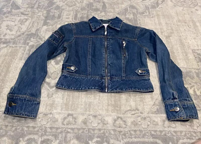 AMERICAN GIRL Denim Jean Jacket Zip Up Floral Embroidered Girls Sz Medium 10/12 - Image 1 of 4