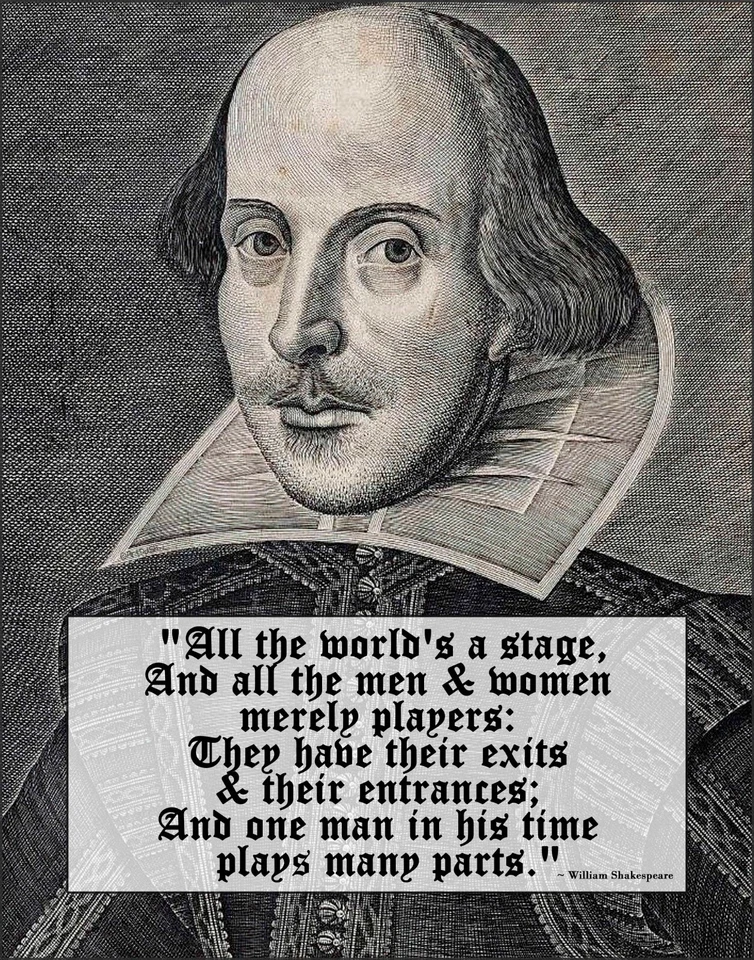 SHAKESPEARE Art Print w/ Famous Quote: ALL THE WORLD'S A STAGE - Theater Acting - Image 1 of 1