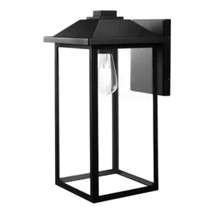 1-Light 18 in. Black Hardwired Classic Outdoor Wall Lantern Sconce - Picture 1 of 6