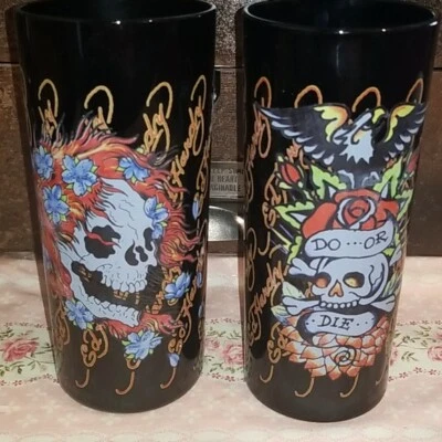 Набор из 2 черных пинтовых стаканов Don Ed Hardy Skulls - Изображение 1 из 4