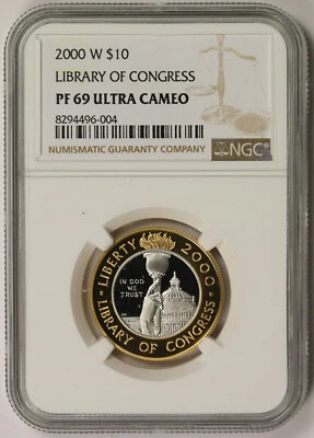 2000-W Library of Congress Bimetallic Commemorative $10 PF 69 Ultra Cameo NGC - Image 1 of 4