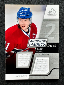 SAKU KOIVU JERSEY 2008-09 SP GAME USED DUAL AUTHENTIC FABRICS NO AF-KV     29321