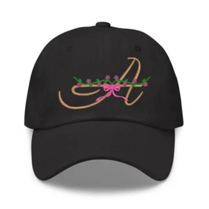 Black cap- Initial A embroidered cap, Letter A embroidered baseball cap hat - Picture 1 of 4